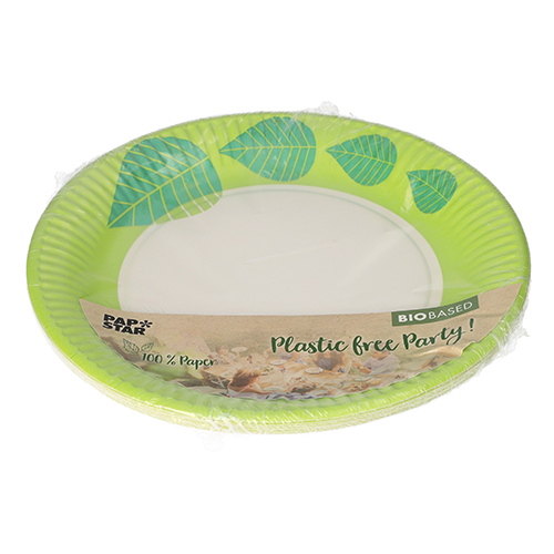 PAPSTAR 10 Teller, Pappe rund Ø 23 cm grün "Graphic Leaves"