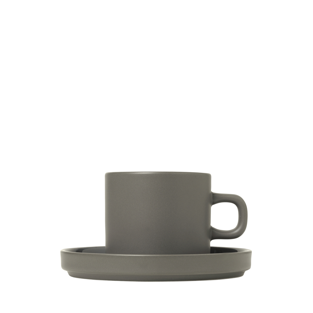 Set 2 Kaffeetassen -PILAR- Pewter, 200 ml, Ø 8 cm, Ø 14,5. Material: Keramik. Von Blomus.