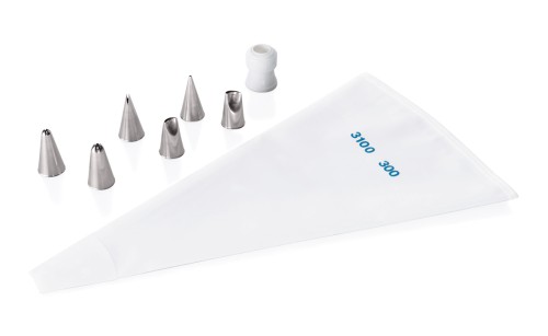 Spritztüllen Set. 6 verschiedene Tüllen aus Edelstahl, kleine Ausführung, 1 Kupplung, 1