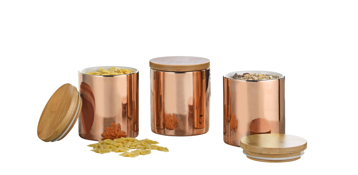 3-teiliges Vorratsdosen-Set GRENOBLE, Höhe 12 cm aus Porzellan, Farbe: Kupfer (innen weiß)