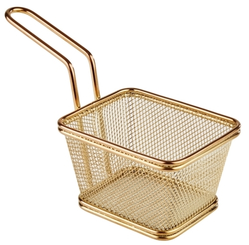 Servier-Frittierkorb 10 x 8,5 cm, H: 6,5 cm Edelstahl, Gold-Look Griff 9 cm -SNACKHOLDER- spülmaschinengeeignet Farbe: Gold