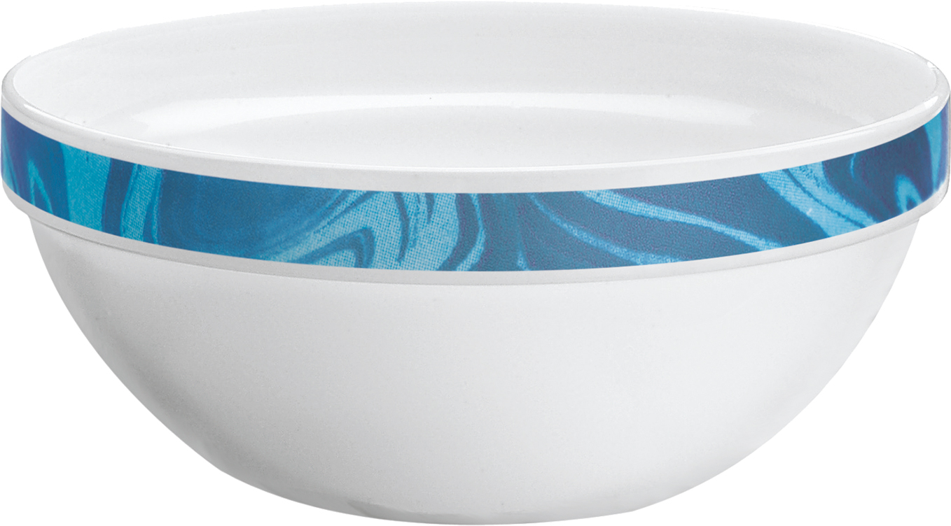 Stapelschale NATURA mit blauem Muster. Durchmesser 17 cm mit ca. 0,9 Liter, aus Opalglas. Von Bormioli Rocco.