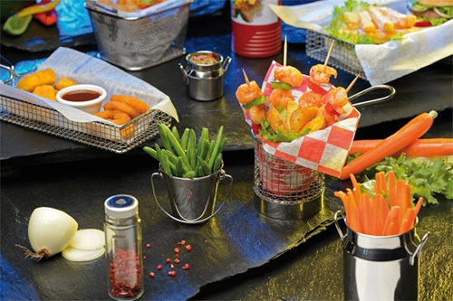 Servier-Frittierkorb Ø 8 cm, H: 7,5 cm, Griff 9,5cm Edelstahl -SNACKHOLDER- spülmaschinengeeignet