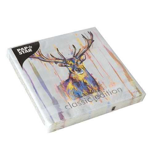 20 Servietten, 3-lagig 1/4-Falz 33 cm x 33 cm "Colourful Deer" von PAPSTAR
