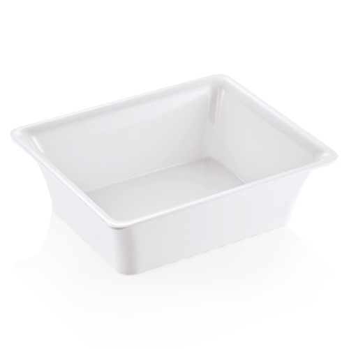 GN 1/2 Behälter, mit glattem Rand. Material: Melamin. Serie: GN 97. Inhalt in Litern: 6,5. Farbe: weiß. Maße: Höhe: 100 mm