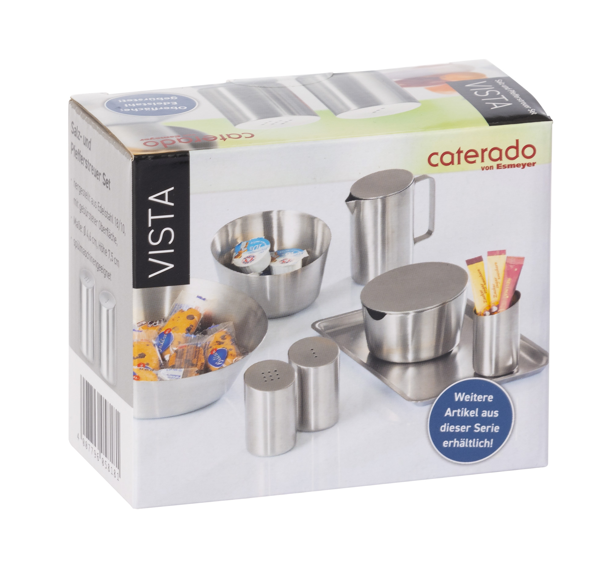 Salz- und Pfefferstreuer VISTA, Durchmesser: 45 mm, Höhe: 73 mm, mit gebürsteter Oberfläche,