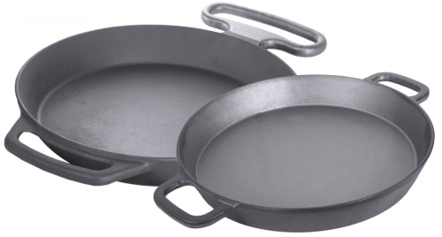 Eisenguss-Riesenpfanne mit einem angegossenen und einem abnehmbarem Griff robustes 100-iges Eisen, Ausstattung mit Griffen siehe