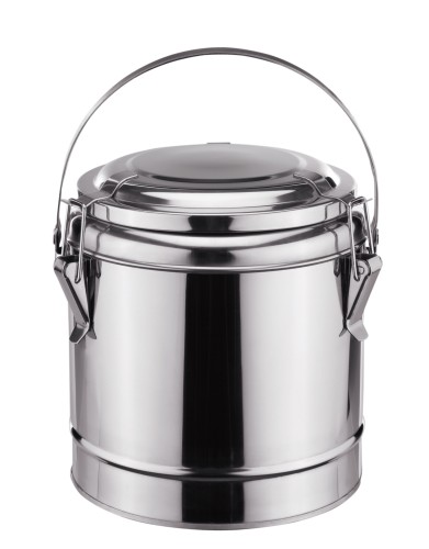 Thermo Speisetransportbehälter. Chromnickelstahl. mit 3 Verschlussklammern und Tragegriff,