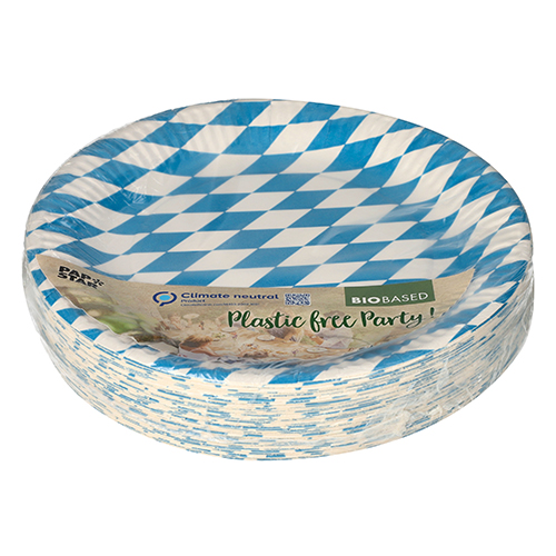 50 Teller, Pappe rund Ø 23 cm "Bayrisch Blau" von PAPSTAR