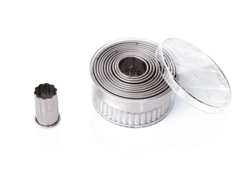 Ausstechformen Set. rund, gewellt. Chromnickelstahl. in Kunststoffdose.