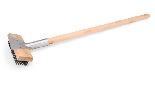 Reinigungsbürste mit Schaber. längs. Holz/Stahlborsten. mit Holzgriff und Stahlborsten.