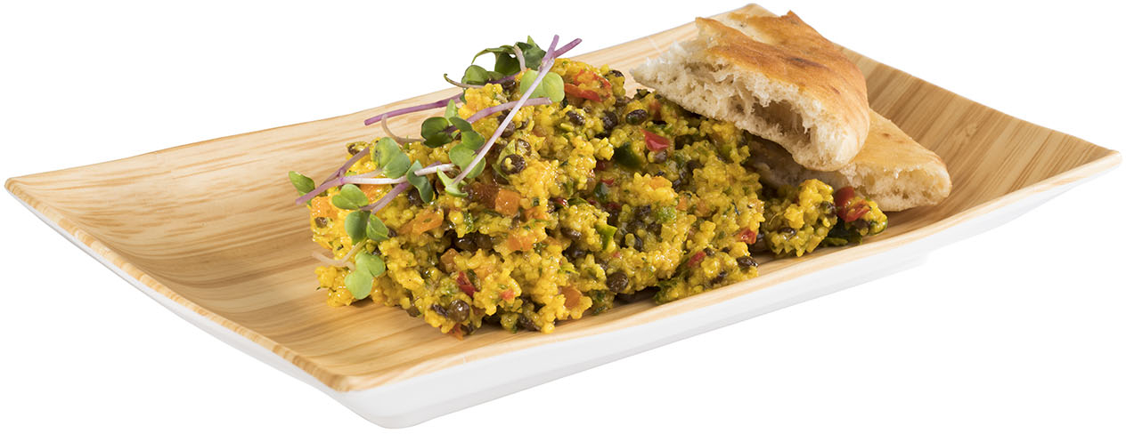 Tablett -BAMBOO- 21 x 13 cm, H: 3 cm Melamin innen: Bambusoptik außen: weiß spülmaschinengeeignet stapelbar nicht