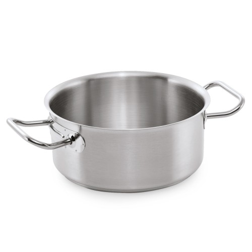 Bratentopf, Sandwichboden, Schüttrand, angeschweißte Kaltgriffe. Material: Chromnickelstahl 18/10. Serie: Cookware 52.