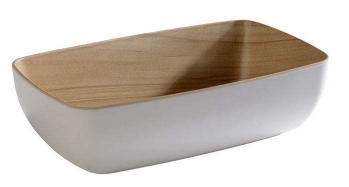 GN 1/4 Schale -FRIDA- 26,5 x 16,2 cm, H: 7,5 cm Melamin innen: Holzoptik außen: weiß 1,8 Liter spülmaschinengeeignet