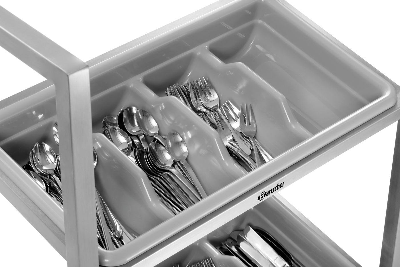 Bartscher Besteckwagen TBST200 | Mit Griff(en):Ja | Maße: 59,4 x 30,5 x 120,5 cm. Gewicht: 10 kg