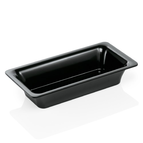 GN 1/3 Behälter, mit glattem Rand. Material: Melamin. Serie: GN 97. Inhalt in Litern: 2,5. Farbe: schwarz. Maße: Höhe: 65 mm