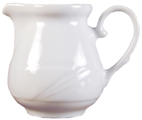 Arcadia Milchgießer mit Henkel, 15cl, aus weißem Porzellan, von caterado. Made in Europe.