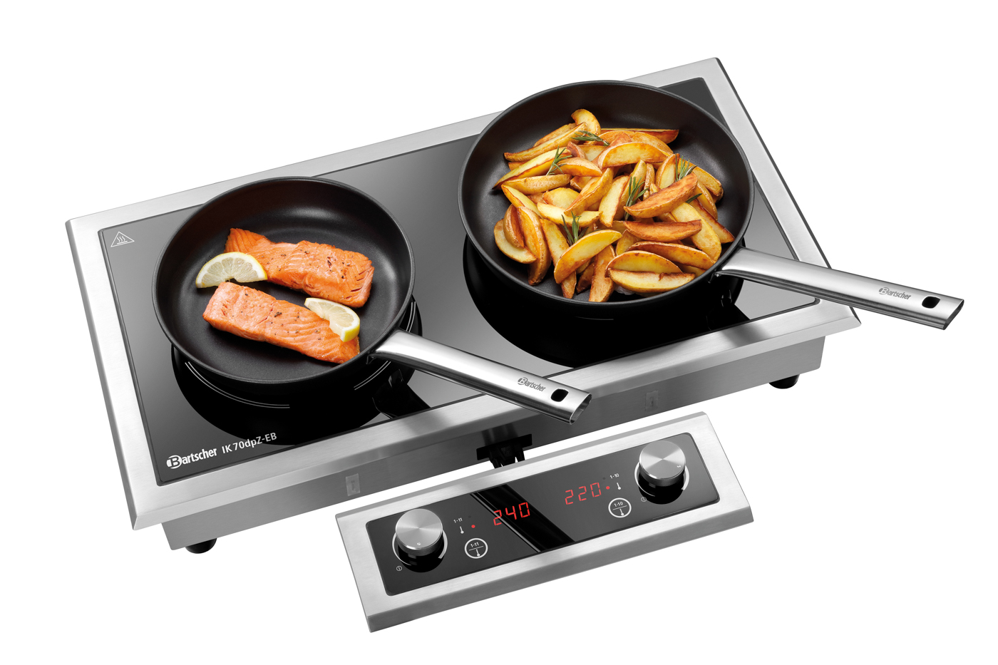 Bartscher Induktionskocher IK 70dpZ-EB |Temperaturbereich von: 60 °C | Maße: 71,5 x 48,5x 14,0 cm. Gewicht: 14,8 kg