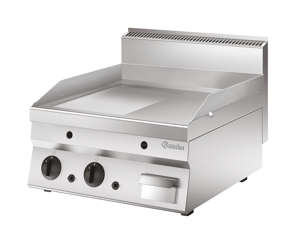 Bartscher Griddleplatte 650 600G-GR | BreiteBratfläche: 595 mm | Maße: 60 x 71 x 47,0 cm.Gewicht: 49,4 kg