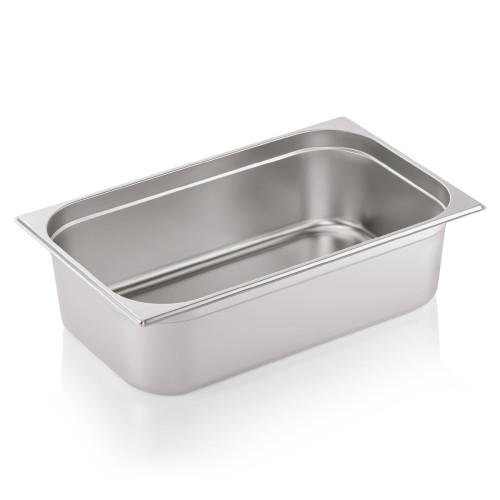 GN 1/1 Behälter, Materialstärke 0,6 mm. Material: Chromnickelstahl. Serie: GN 70. Inhalt in Litern: 20. Maße: Höhe: 150 mm