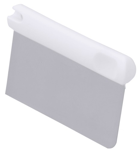 Teigschaber/Abstecher aus flexiblem Edelstahl 18/0, matt, weißer ABS-Griff mit Aufhängeöse Spatelmaß: 13 cm x 6 cm