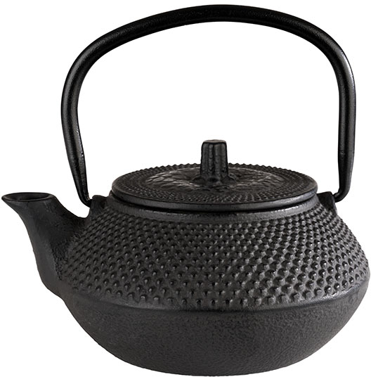 Teekanne -ASIA- 12,5 x 11 cm, H: 12,5 cm Gusseisen, innen emailliert 0,3 Liter, schwarz mit abnehmbarem Deckel nicht