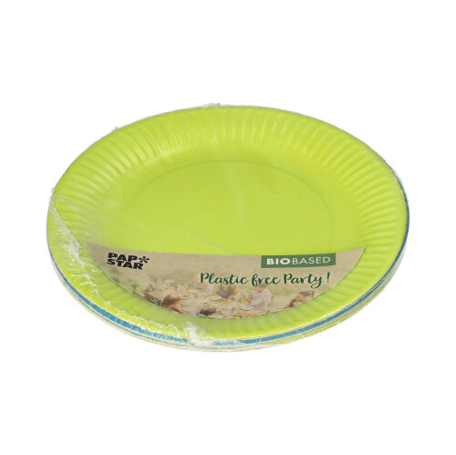 12 Teller, Pappe rund Ø 18 cm farbig sortiert - limonengrün/türkis von PAPSTAR