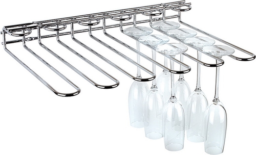 Gläserschiene 45 x 32 cm, H: 6 cm Metall, verchromt, 6 mm stark bietet Platz für 20 Gläser für Wand- und Deckenmontage