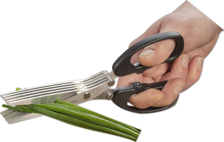 Kräuterschere PETER mit 5 Klingenpaaren, Klingen aus Spezialstahl, schwarzer Kunststoff-Griff, auf Blisterkarte