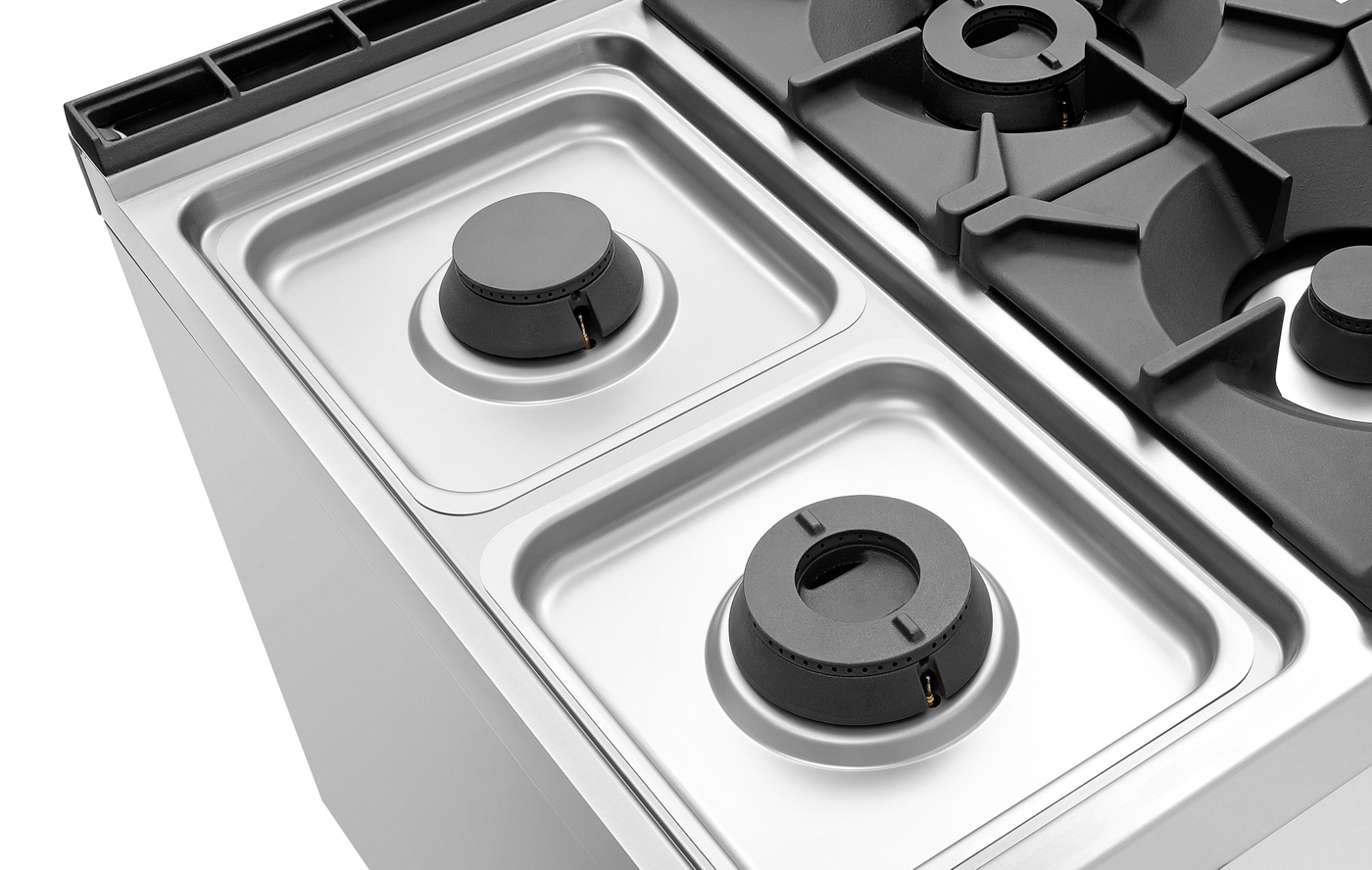 Bartscher 6-Flammen Gasherd, GBO 2/1GN, NS |Inklusive: - | Maße: 120 x 90 x 90,0 cm. Gewicht:195,9 kg