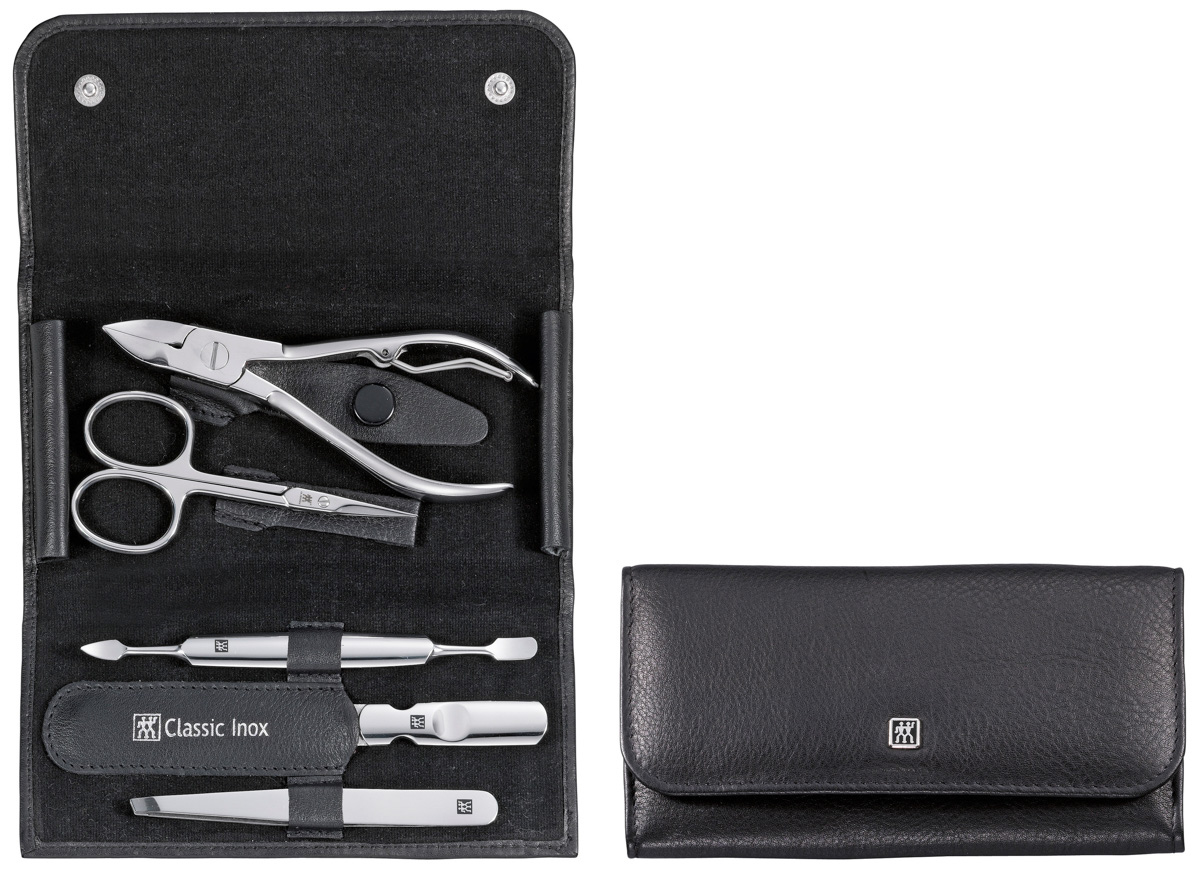 Druckknopfetui, 5-tlg, Rindleder, Schwarz, Serie: Classic Inox. Marke: ZWILLING