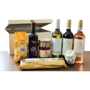 Präsentkorb Casetta Deliciosa gefüllt Holz braun