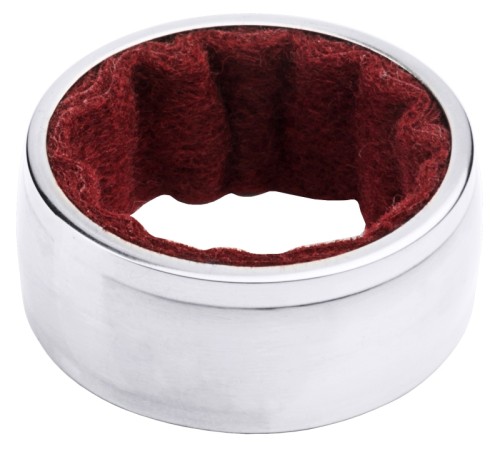 Tropfenfänger für Weinflaschen, aus verchromtem Messing, hochglänzend, rote Filzeinlage zum Reinigen leicht herausnehmbar