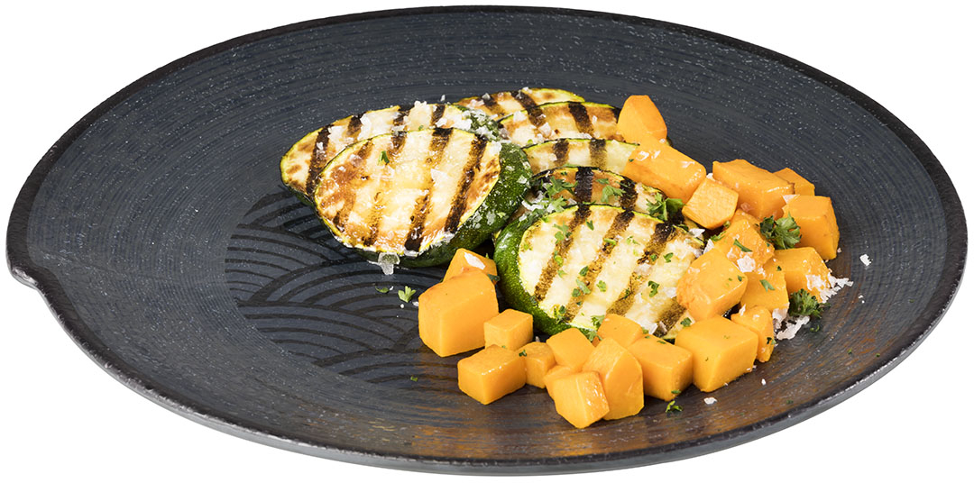 Teller -DARK WAVE- Ø 27 cm, H: 2,5 cm Melamin innen: Dekor außen: schwarz spülmaschinengeeignet stapelbar nicht