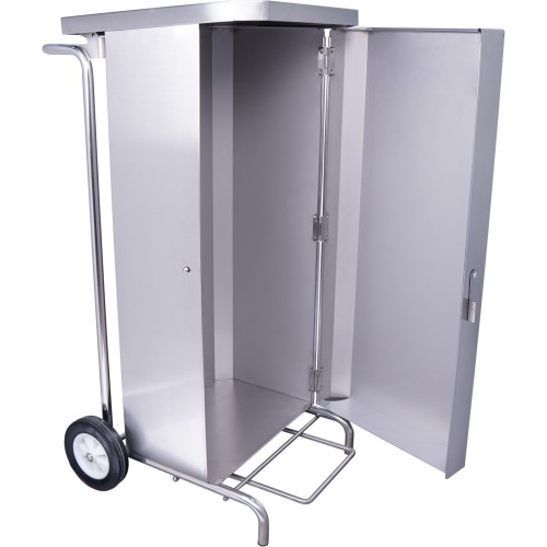 SARO Edelstahl Müllsackhalter Modell MSH100 - Vierseitige Edelstahlverkleidung mit pedalbetätigtem Edelstahldeckel - Die klappbare