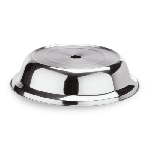 Tellerglocke, mit Griffloch. Material: Chromnickelstahl. Durchmesser: 28 cm. Maße: Höhe: 60 mm