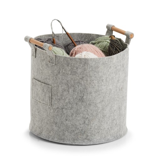 Aufbewahrungskorb, Filz/Holz, grau. Ø: 350 mm. Höhe: 325 mm.