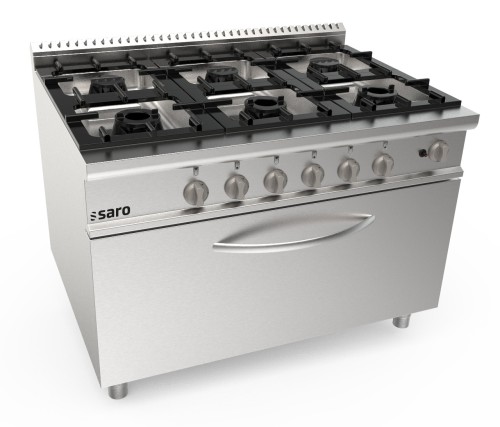 SARO Gasherd + Gasofen 6 Brenner Modell LQ / CUG6FM Made in Europe - 6 Brenner 1x3,5kw 2x5,5kw 3x7,4kw Maxi Ofen 12kw -