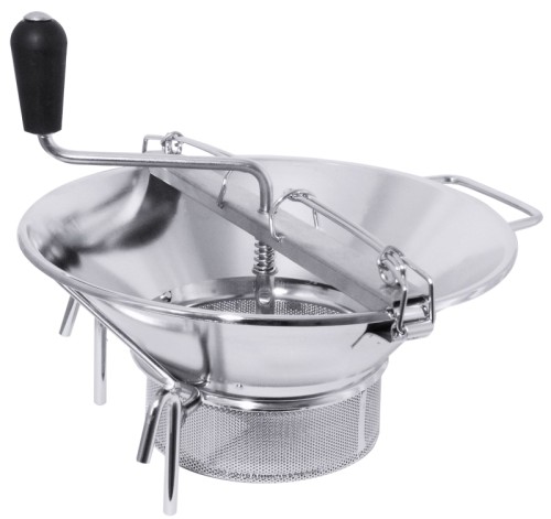 Passiergerät wird ausgeliefert ohne Lochscheiben, daher bitte Siebeinsätze separat bestellen aus Edelstahl 18/10, auswechselbare