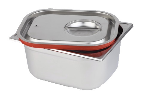 APS GN-Deckel 1/6, dichtschließend, aus Edelstahl mit rotem Silikonrand, Maße ca. 17,6 x 16,2 cm