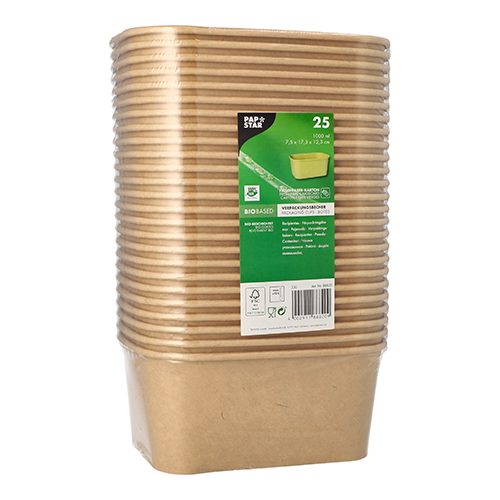 25 Verpackungsbecher, Pappe rechteckig 1000 ml 7,5 cm x 17,3 cm x 12,3 cm braun von PAPSTAR