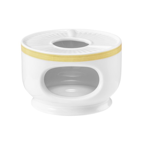 Seltmann Stövchen 1069 klein, rund, Form: Community, Dekor: 57392 Pinselband ocker, hohe Kantenschlagfestigkeit, Made in Germany