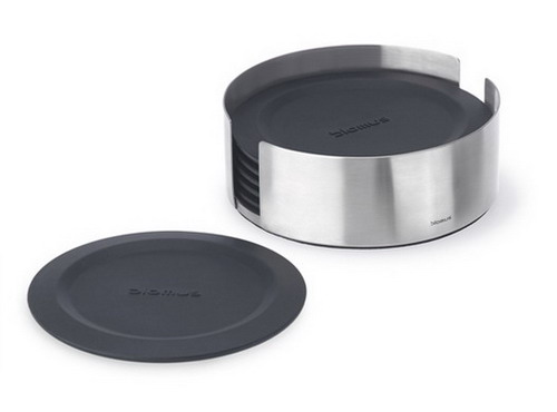 Blomus Silikonuntersetzer LARETO, rund, Durchmesser: 115 mm, Set à 6 Untersetzer im Edelstahlbehälter.