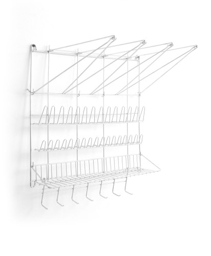 Wandregal für Spritzbeutel. Mit 4 Einhängungen für Sprizbeutel, 31 Halterungen