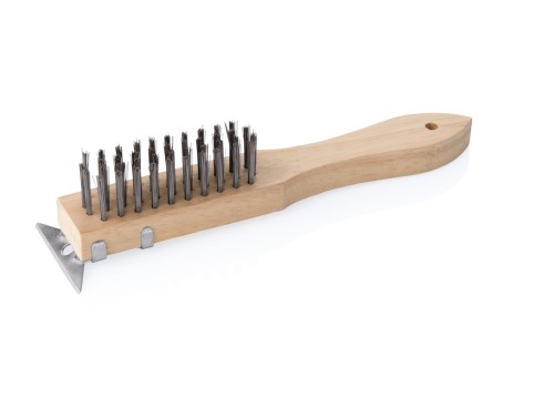 Reinigungsbürste mit Schaber. 4 Reihen. Holz/Stahlborsten. mit 7 cm breitem Schaber und