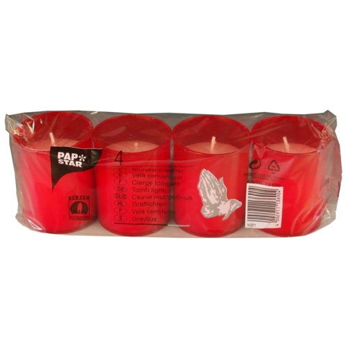 4 Grablichte "Stundenbrenner" Ø 5 cm · 6,5 cm rote Hülle von PAPSTAR