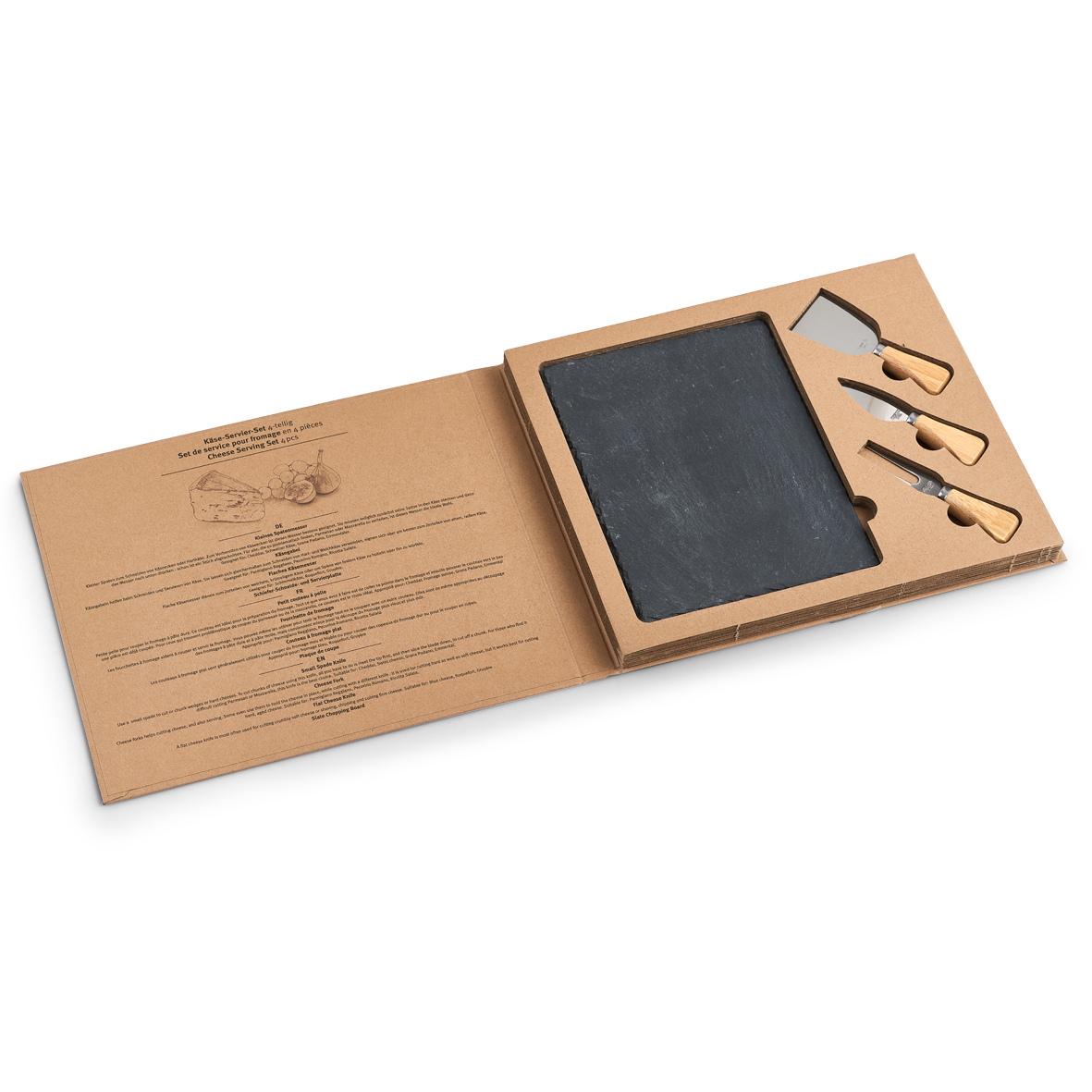 Käse-Servier-Set, Schiefer; Edelstahl 420; Kautschuk Holz, 24x18 cm. Farbe: schwarz. Servieren Sie Ihren Käse stilvoll mit dem