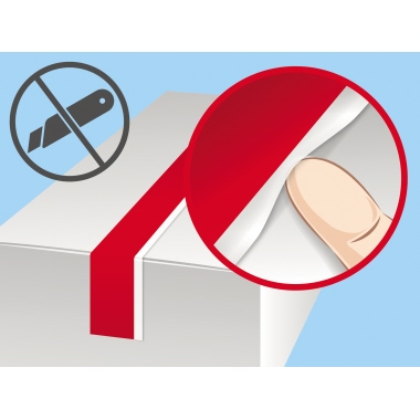 tesa® Packband Fingerlift 50 mm x 66 m (B x L) Polypropylen transparent/rot, Maße: 50 mm x 66 m (B x L), Dicke der