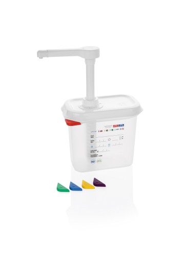 GN Saucenspender. GN 1/6, Polypropylen. mit Maßeinteilung, Behälter können mit HACCP