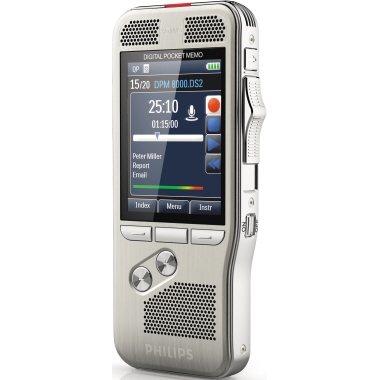 Philips Diktiergerät Digital Pocket Memo DPM 8500 5,3 x 12,3 x 1,5 cm (B x H x T) 2.800 (SP), 1.400 (QP), 200 (MP3), 108 (PCM